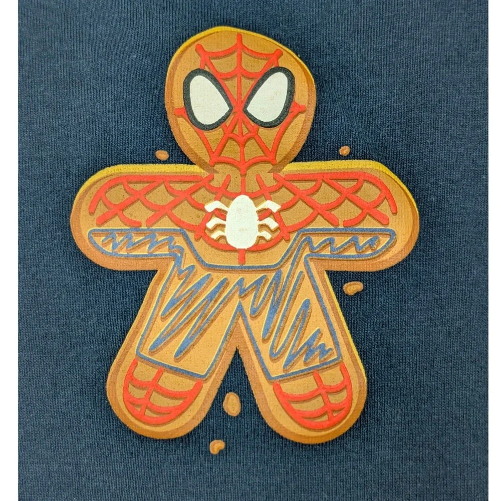 Marvel Gingerbread Men Heroes‎ Graphic T Shirt Navy Blue Size S